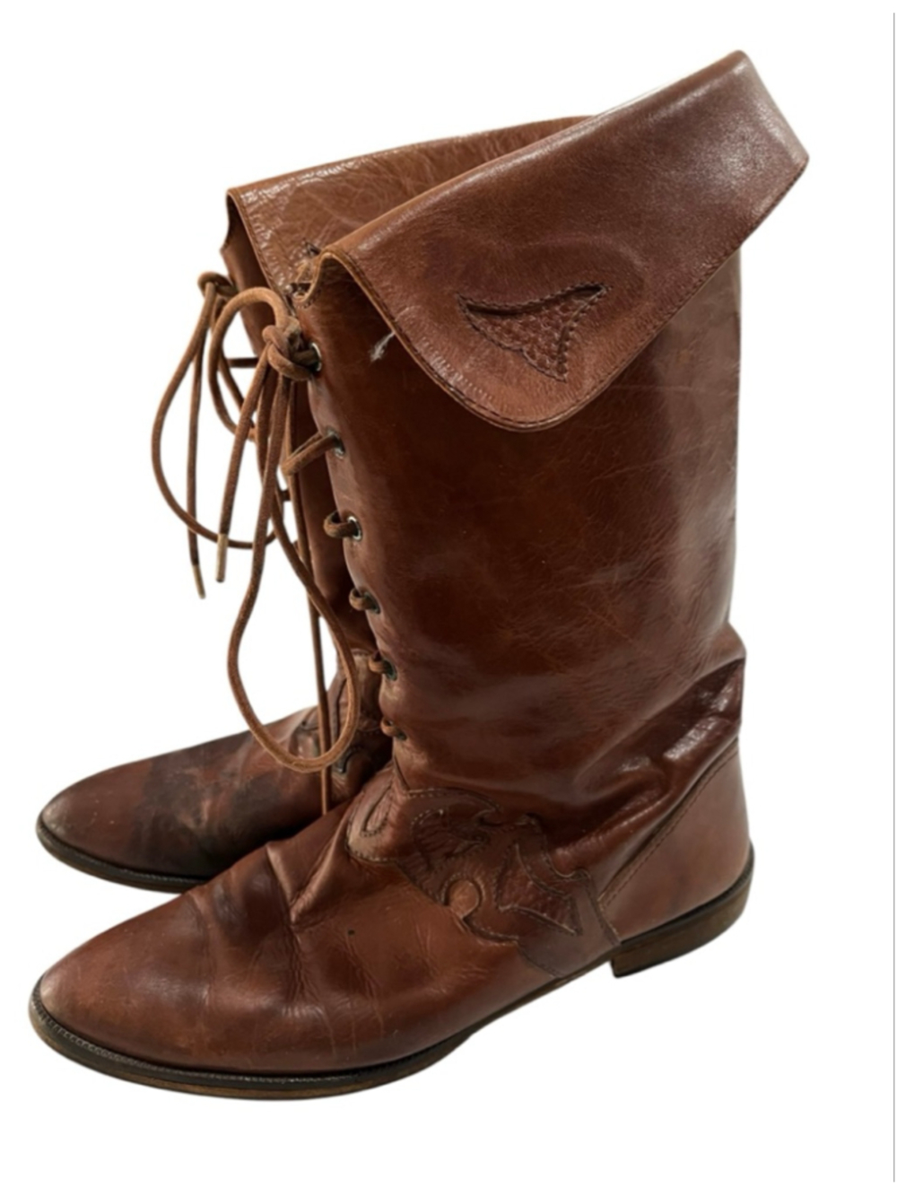 Vintage Joan David Made in Italy Leather Western Lace Slouch Riding Boots 38.5